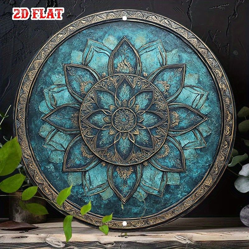 Turquoise Mandala Round Metal Sign Bohemian Yoga Room Wall Art Decoration Gift