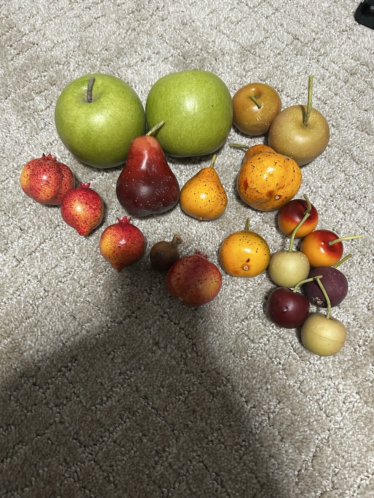 Lot Of 19 Asst Fake Fruit- Granny Smith Apples, Cherries, Pears, Pomegranates