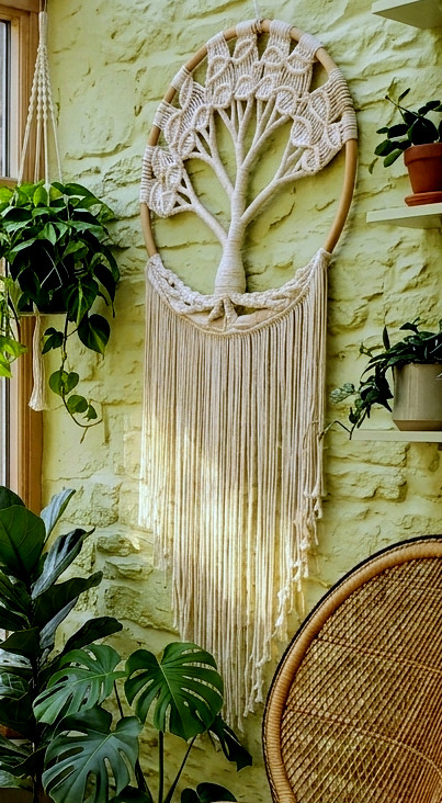 Large Tree of Life Dream Catcher w/ Macrame Design Wall Hanging Home Decor Boho