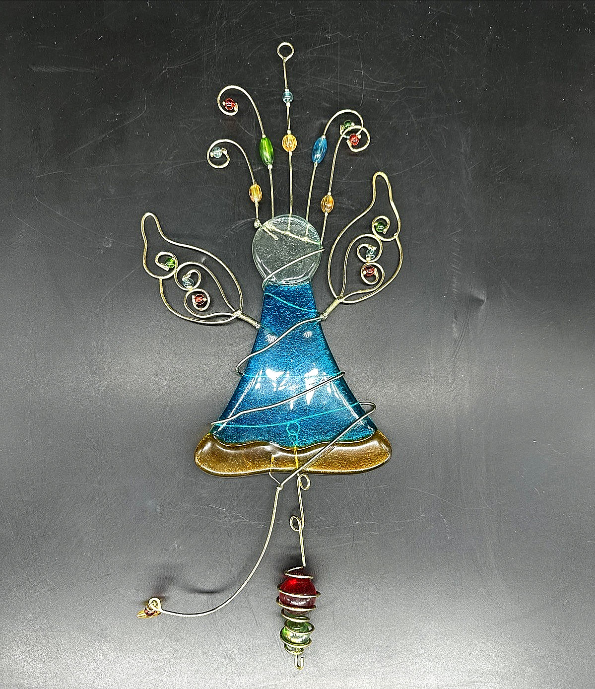 Hanging Fused Stained Glass Angel Wired Suncatcher Colorful Glass Beads 14.5″