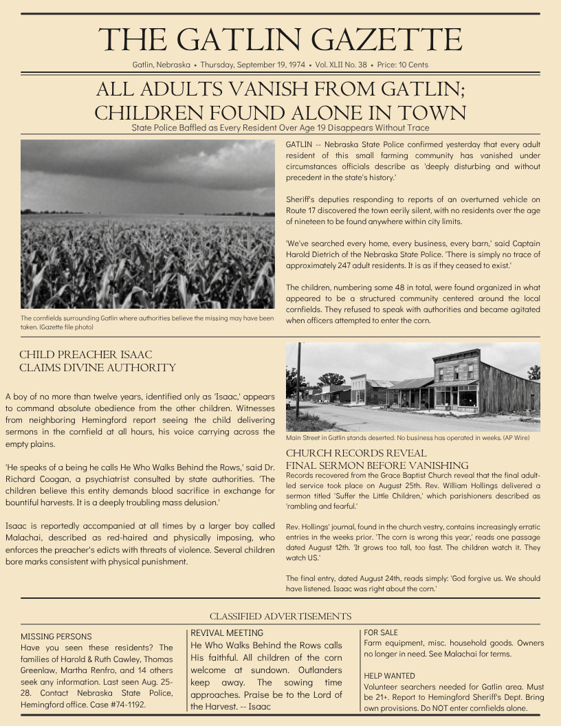 Children Of The Corn Wall Collage Newspaper Style Poster
