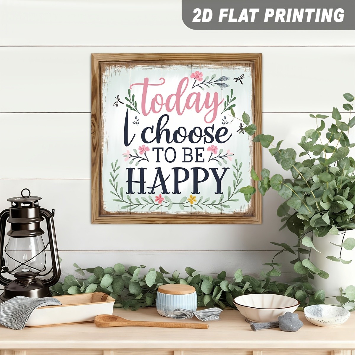 Vintage Today I Choose To Be Happy Wooden Plaque Mothers Day Floral Rustic Gift