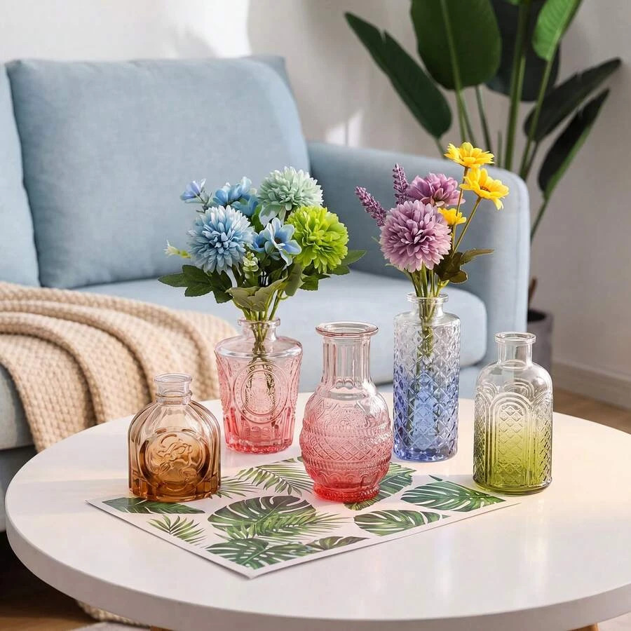 12pc Assorted Color Glass Bud Vases Vintage Wedding Home Decor Gift