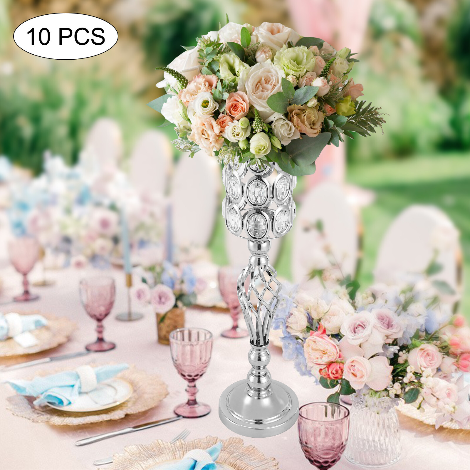10Pcs Metal Wedding Table Centerpieces Crystal Flower Vase Stand Party Decor