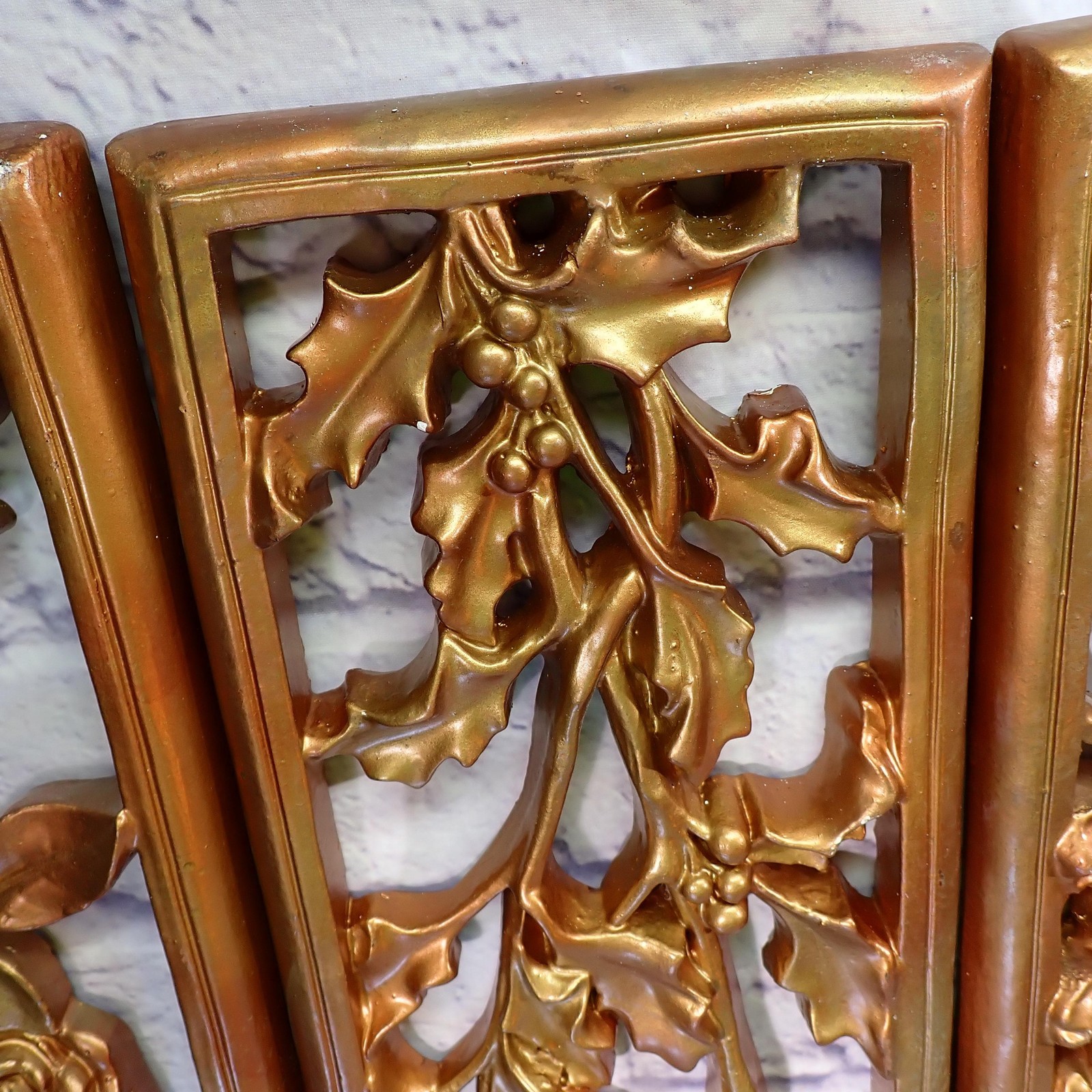 Vintage Handmade Gold Floral mcm panel Set 4 Seasons Rectangular Large Decor