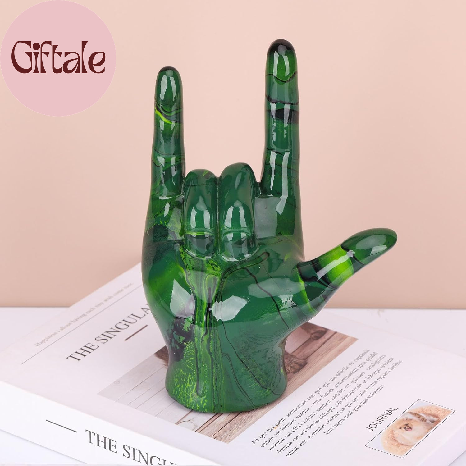 Emerald Green Hand Gesture Decor Statue,Modern Art Home Decor Accent I Love You