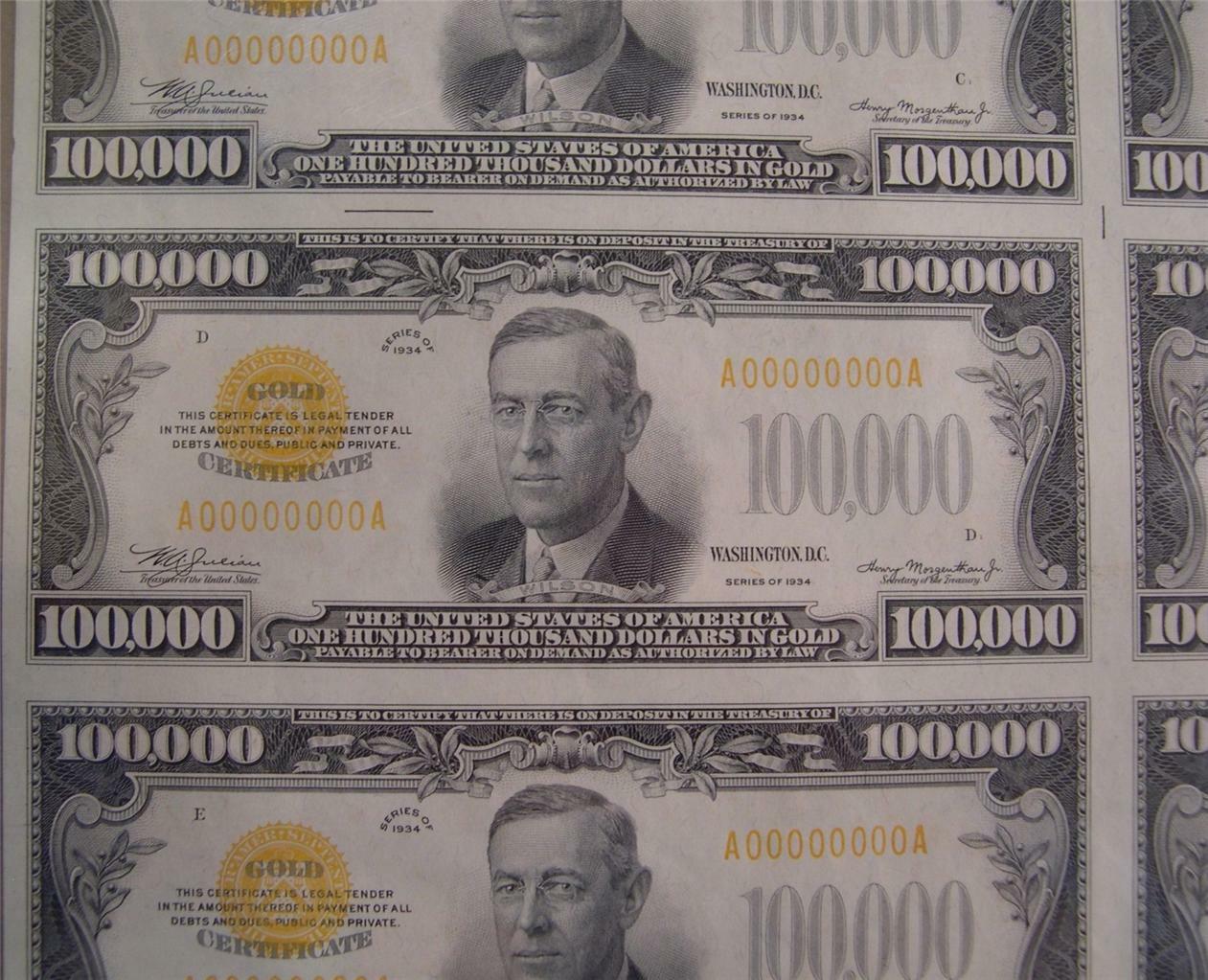 ONE HUNDRED THOUSAND DOLLAR BILLS GLOSSY POSTER PICTURE PHOTO currency money 129