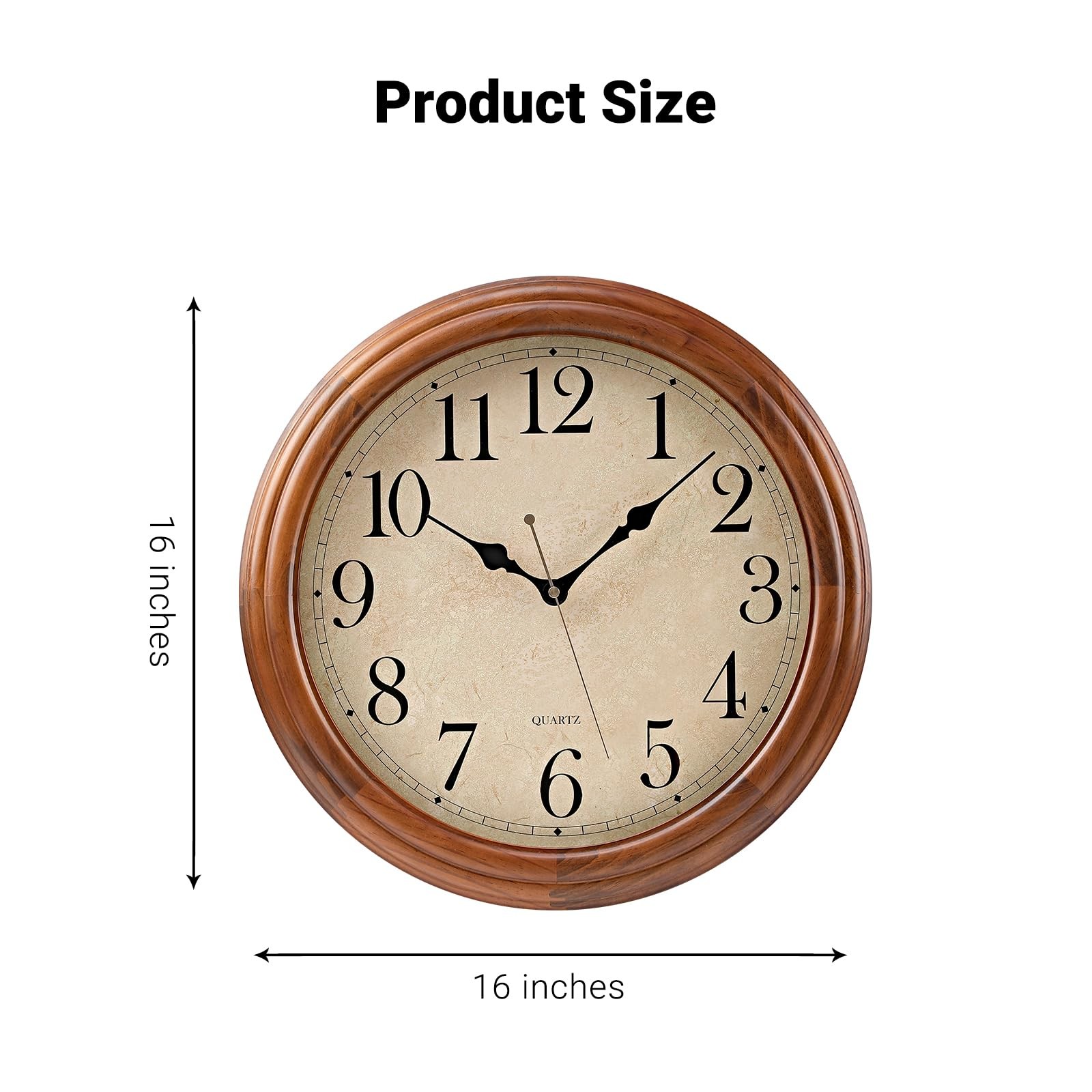 16 Inch Wooden Wall Clock Retro Design Large Round Arabic Numerals Silent