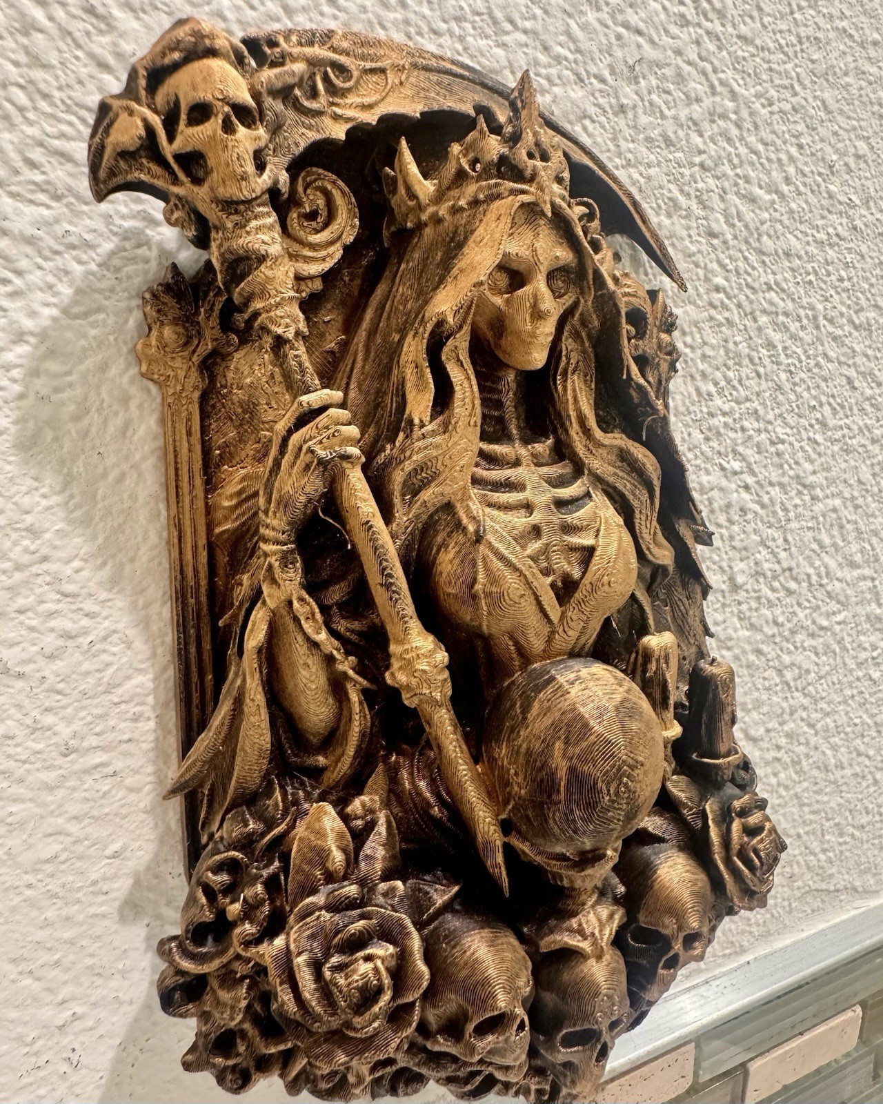 Gothic Grim Reaper 9” Wall Plaque Skeleton Queen Death Dark Fantasy Decor Art