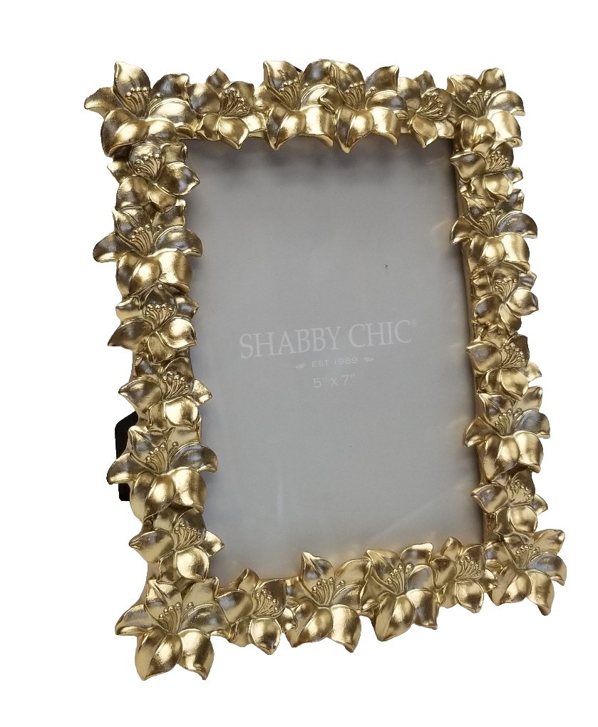 Authentic Shabby Chic 1989 Gold Flowers Rectangular Picture Frame Fits 5 x 7in