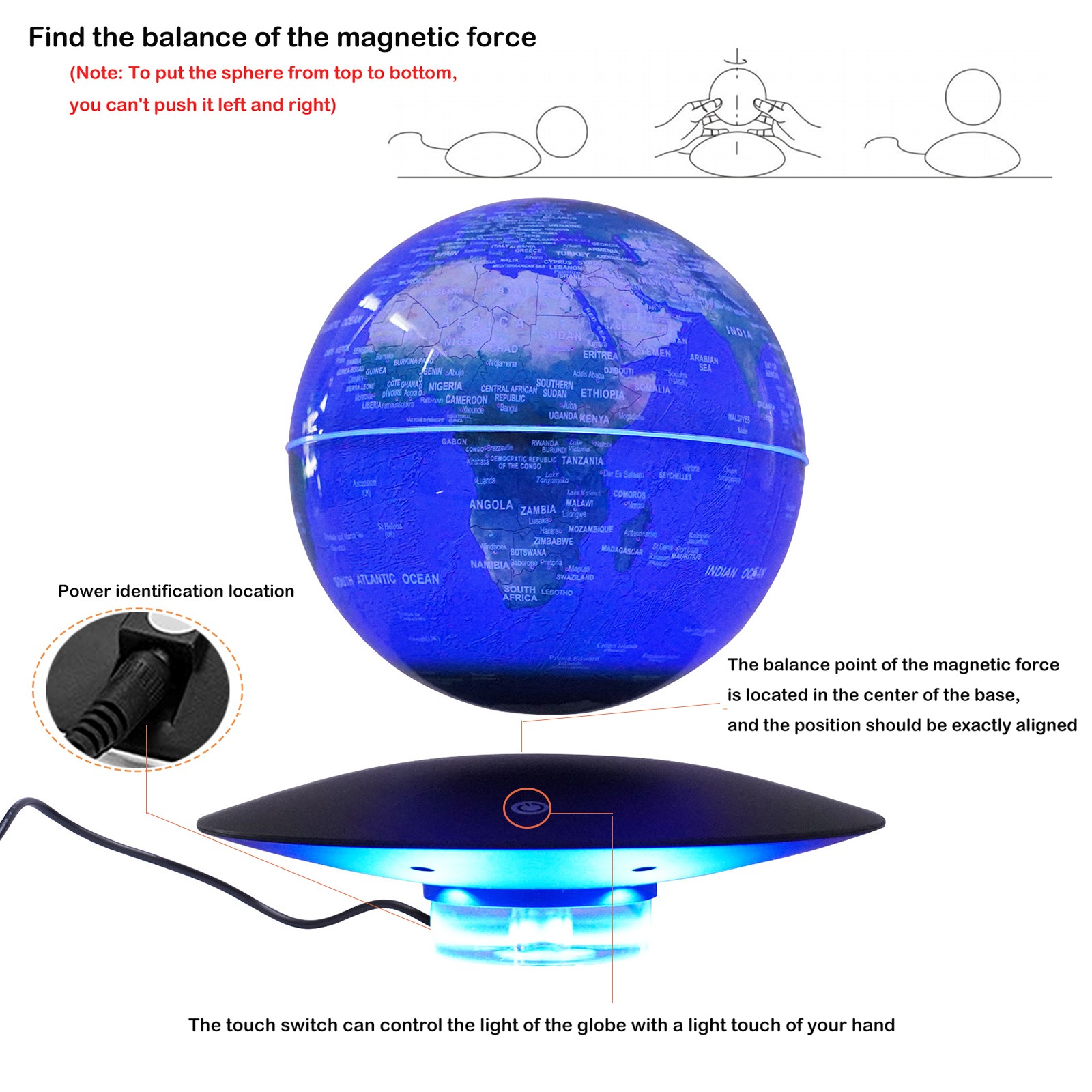 6in Magnetic Levitating Globe with LED Gradient Light Floating Earth Desk Decor