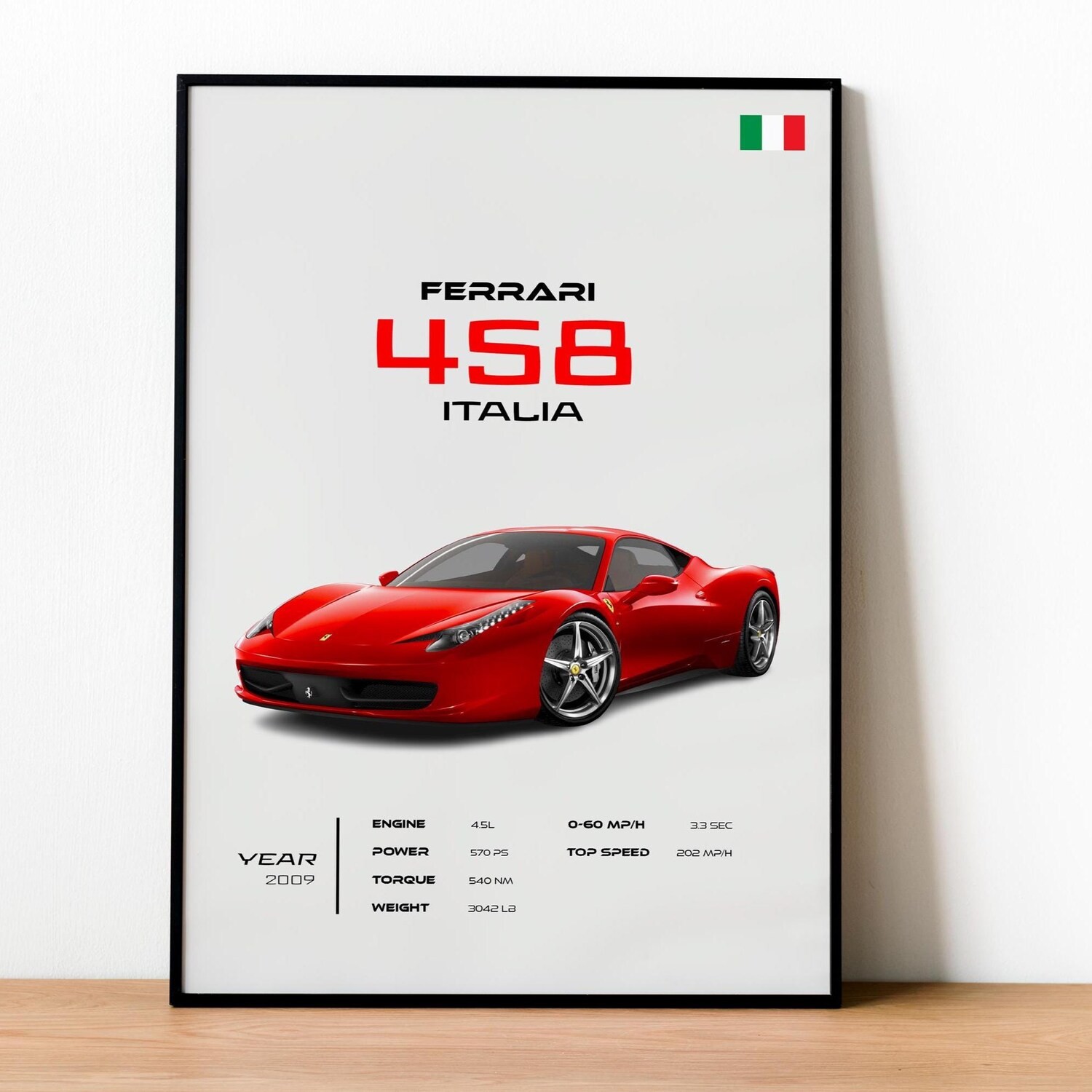 Ferrari 458 Italia Poster | Italian Supercar Wall Art Print