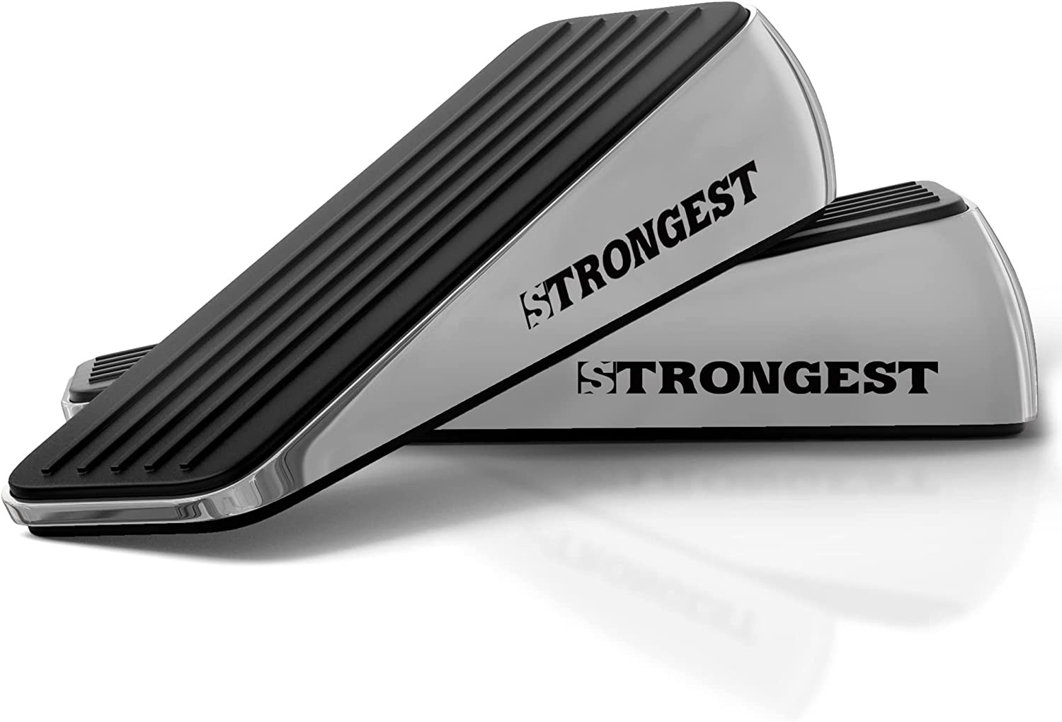 Heavy Duty Door Stopper Wedge (2 Chrome Pcs) | Non-Slip Rubber and Metal Door St