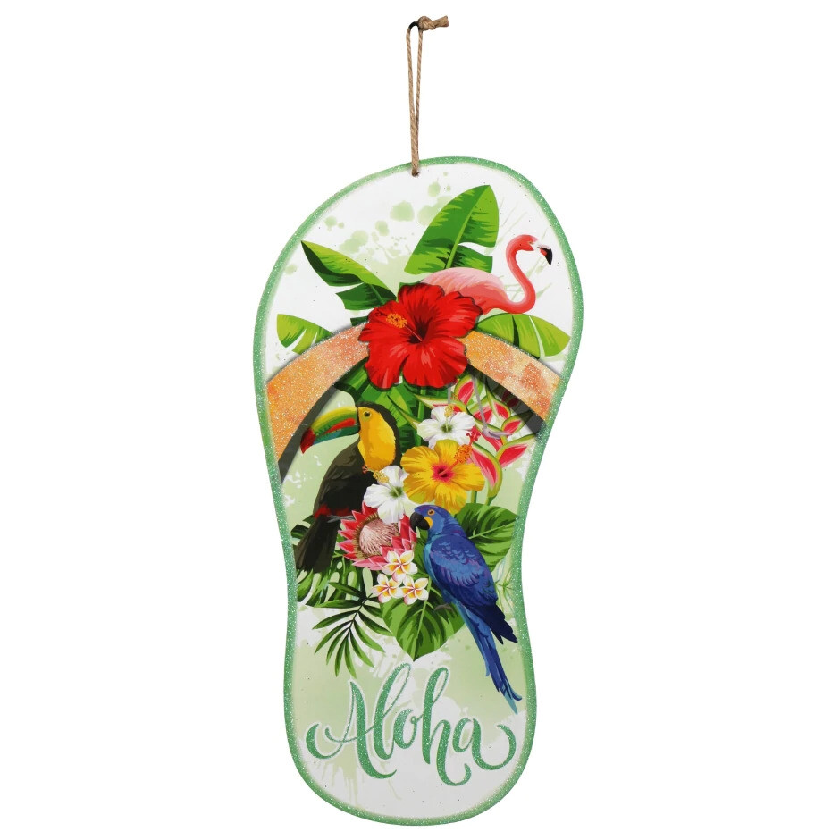 Luau Glitter Flip Flop Wall Sign, 15 x 7.75 in.” Aloha”