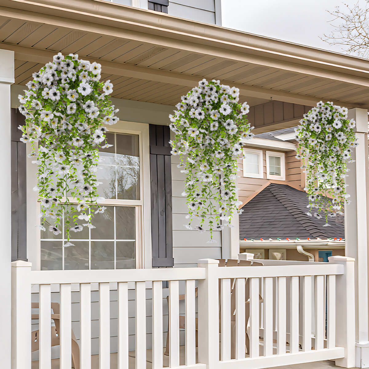 4x Artificial Flowers UV Resistant Outdoor Faux Plants for Hanging Basket Porch