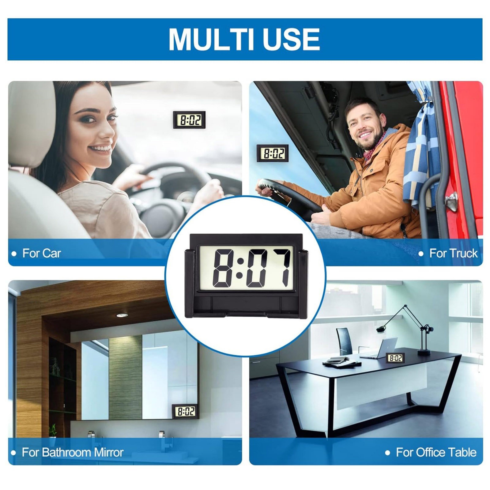 3PC Portable Mini Digital Clock Small Adhesive Stick On Battery Operated LCD New