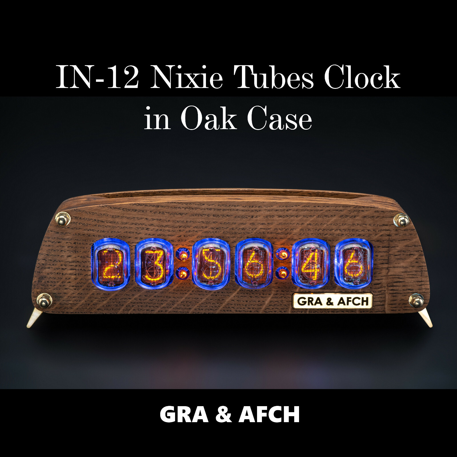 Nixie Tubes Clock on IN-12 Oak Vintage Wooden Case Temp. F/C 12/24H Slot Machine