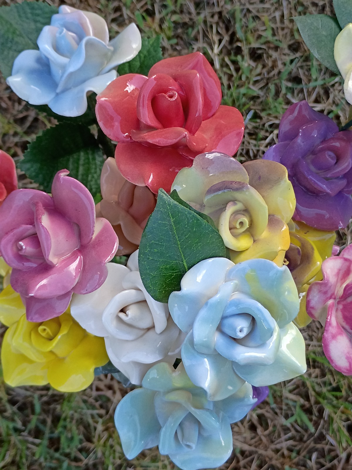 Stemmed Porcelain Flower Ceramic Decorative Floral Rose One (1) Flower