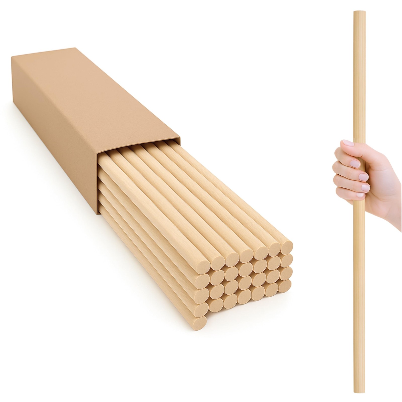 30 PCS 1/2 x 24 Inch Wooden Dowels – Natural Wood Rods for Craft Supplies