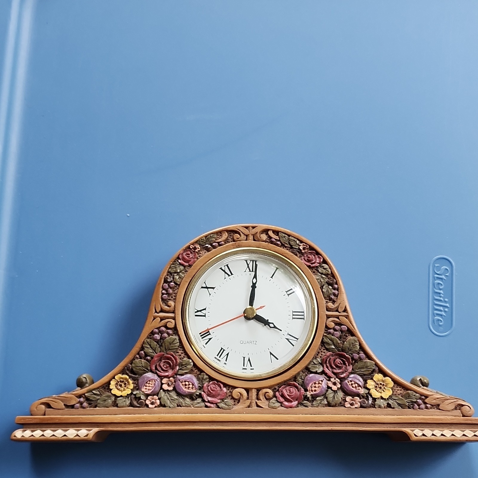 Floral Mantel Clock Brown Multicolor Analog Quartz Roman Numerals 12-Hour
