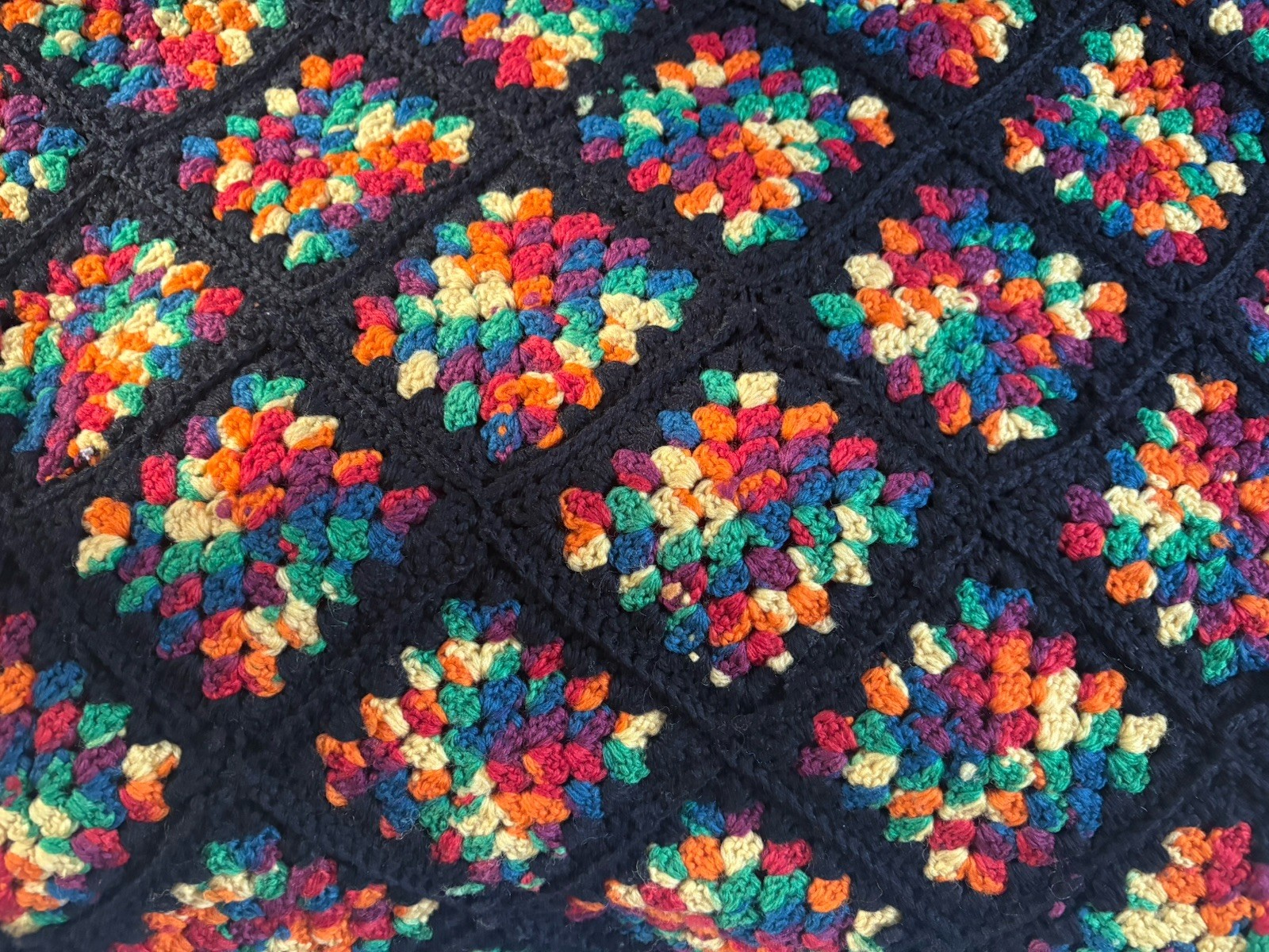 Crochet Afghan Blanket Throw Handmade Homemade USA Colorblock Rainbow 48” X 72”