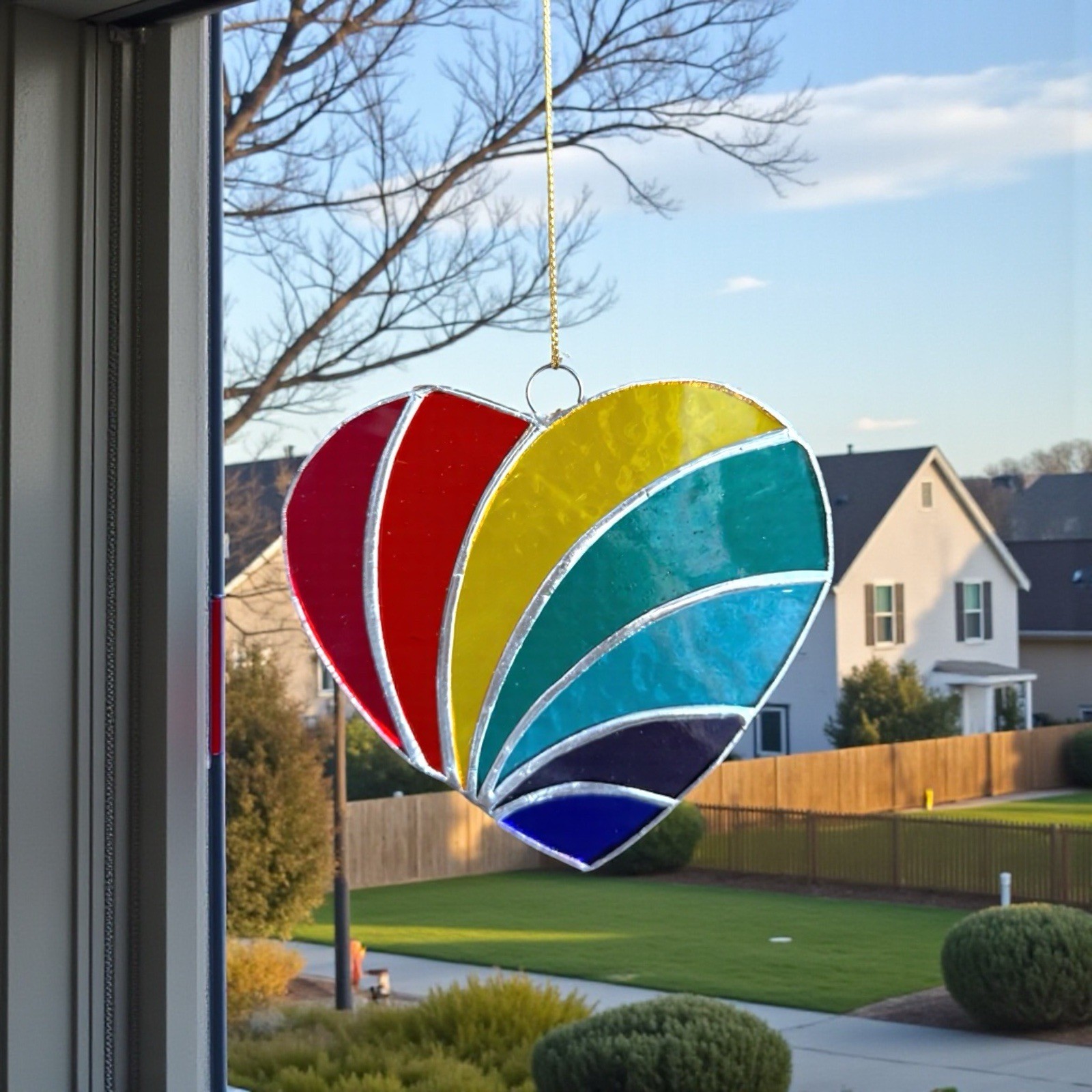 NEW Rainbow Multicolor Heart Stained Glass Suncatcher Decoration Art Handmade