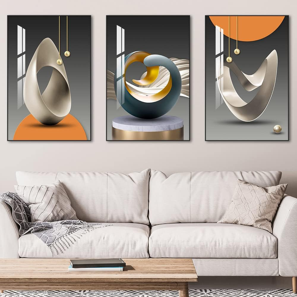 Large Framed Abstract Wall Art – Modern 3 Panel Decor for Living Room & Office