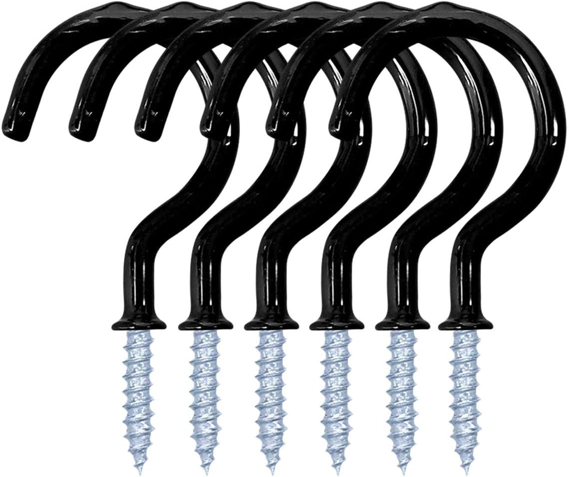 12 Pack Vinyl Coated Ceiling Hooks,Screw-in Mug 1-1/4 Inch, Black