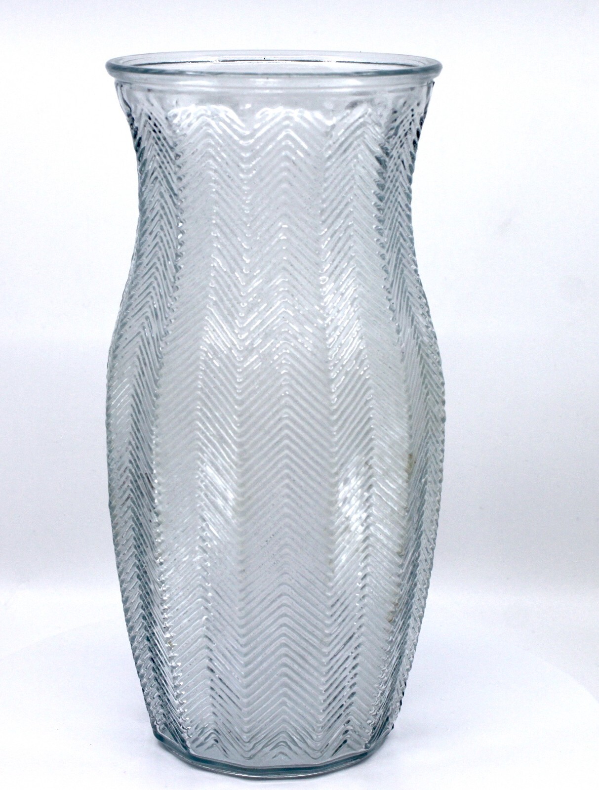 Clear Chevron Herringbone Pattern Glass Vase 9.5″ Tall Textured Decorative #3