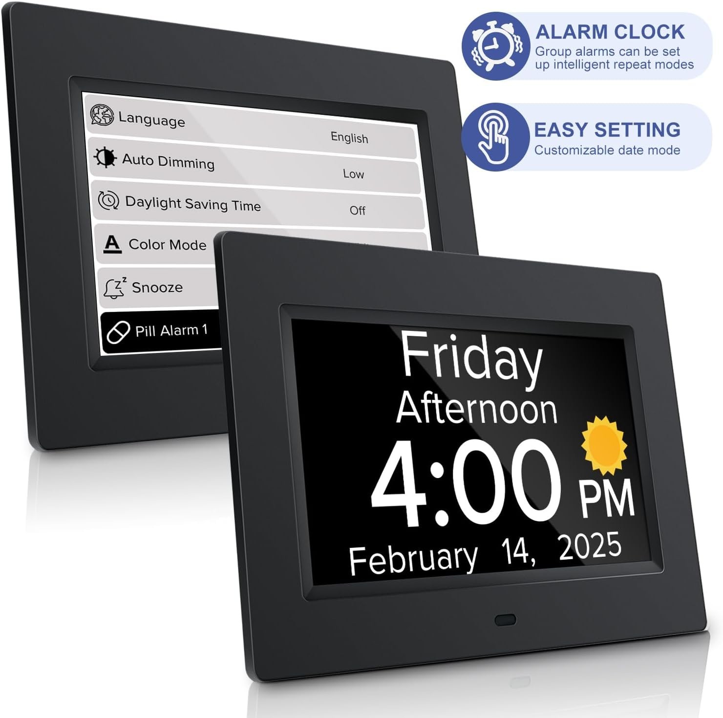 Digital Alarm Clock with Date and Day of Week for Dementia Seniors Multiple A…