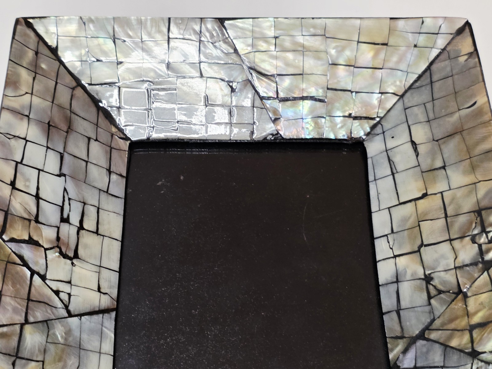Handcrafted Shimmering Shell Picture Frame Mosaic Crackle 9×7 Vietnam Vtg