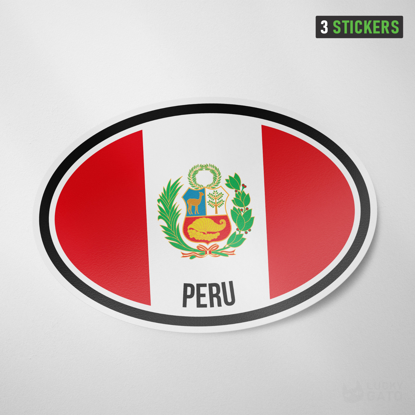 Peru Oval Flag Sticker 3 Pack Vinyl Decal Car Auto Calcomania Lima