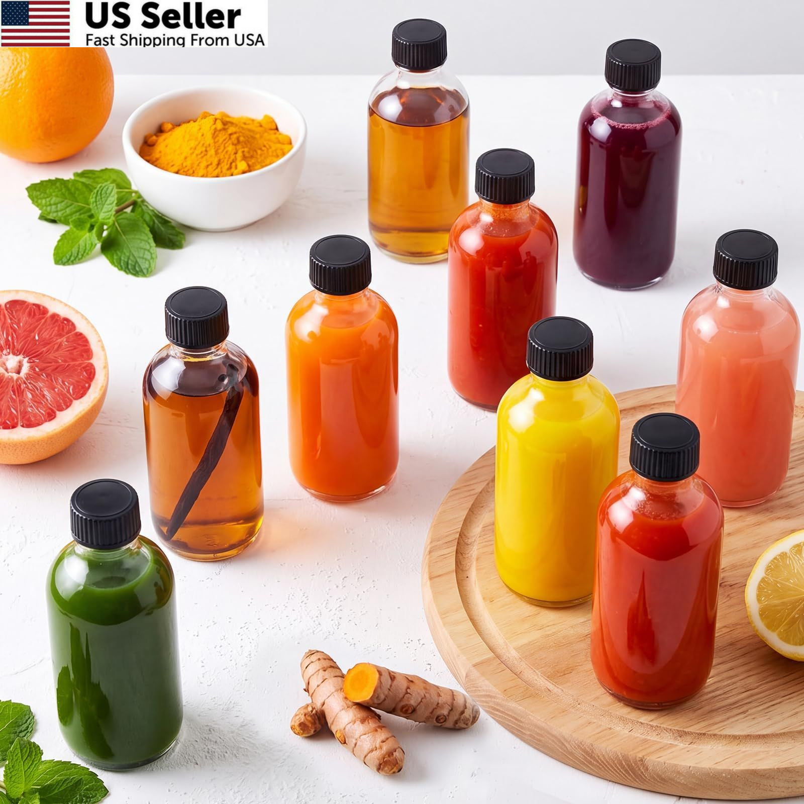 AOZITA 12 Pack, 2 oz Small Clear Glass Bottles w/Lid & 3 Funnels – 60ml