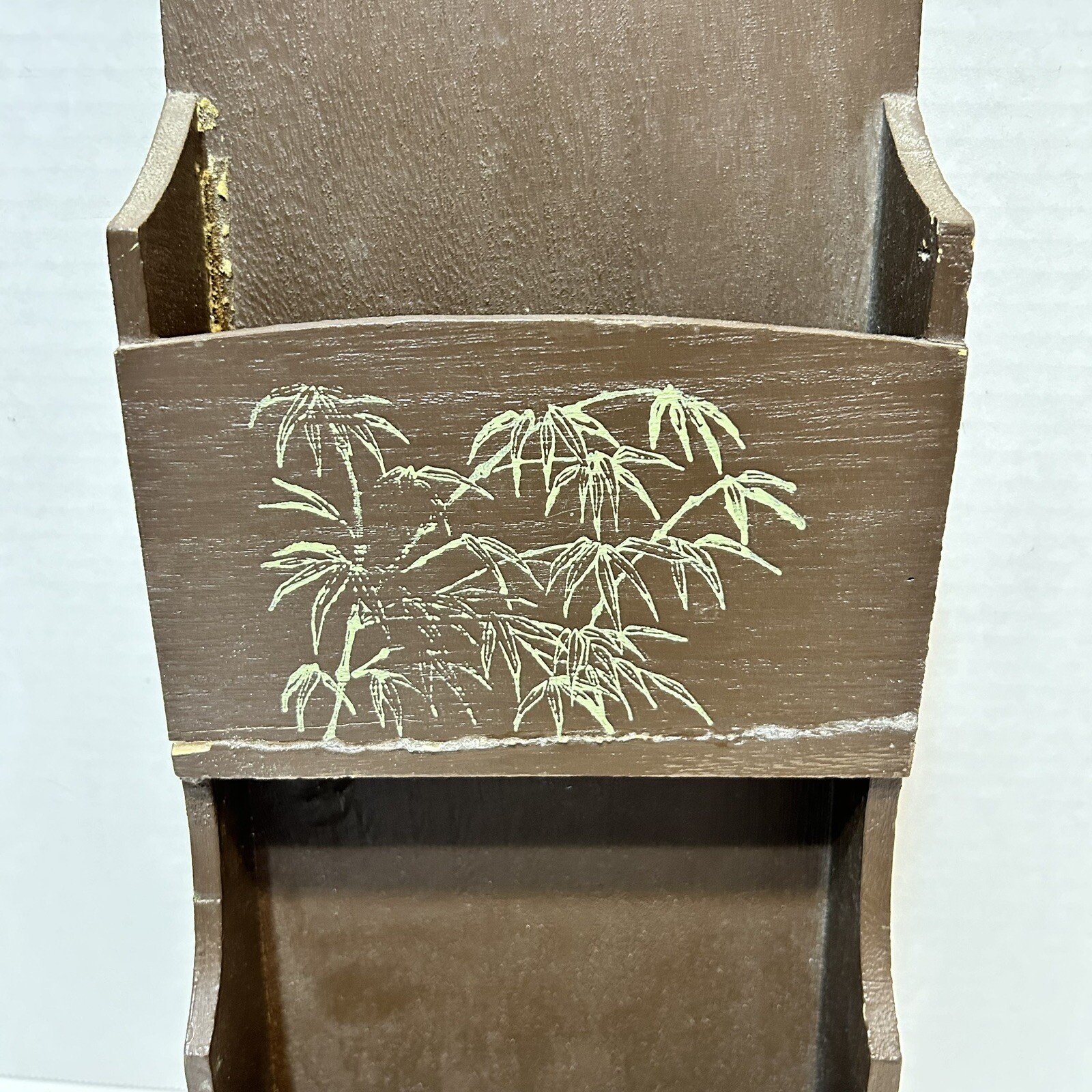 Vintage Handpainted Bamboo Lightweight Wood Hanging Letter Mail Holder 13.25×5.5