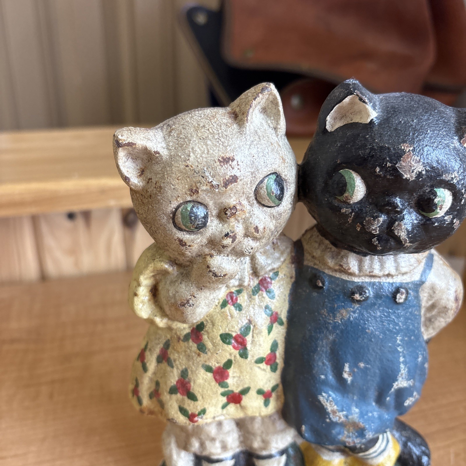 Antique Cast Iron Cat Couple Painted Doorstop Multicolor 🔥🔥🔥