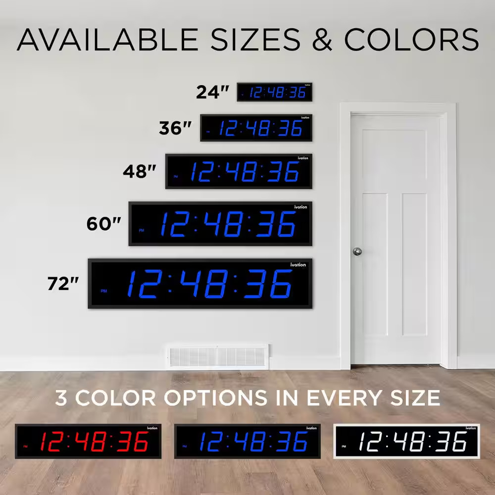 24 In. Blue Large Digital Wall Clock, LED Wall Clock with Stopwatch, Alarms, Tim