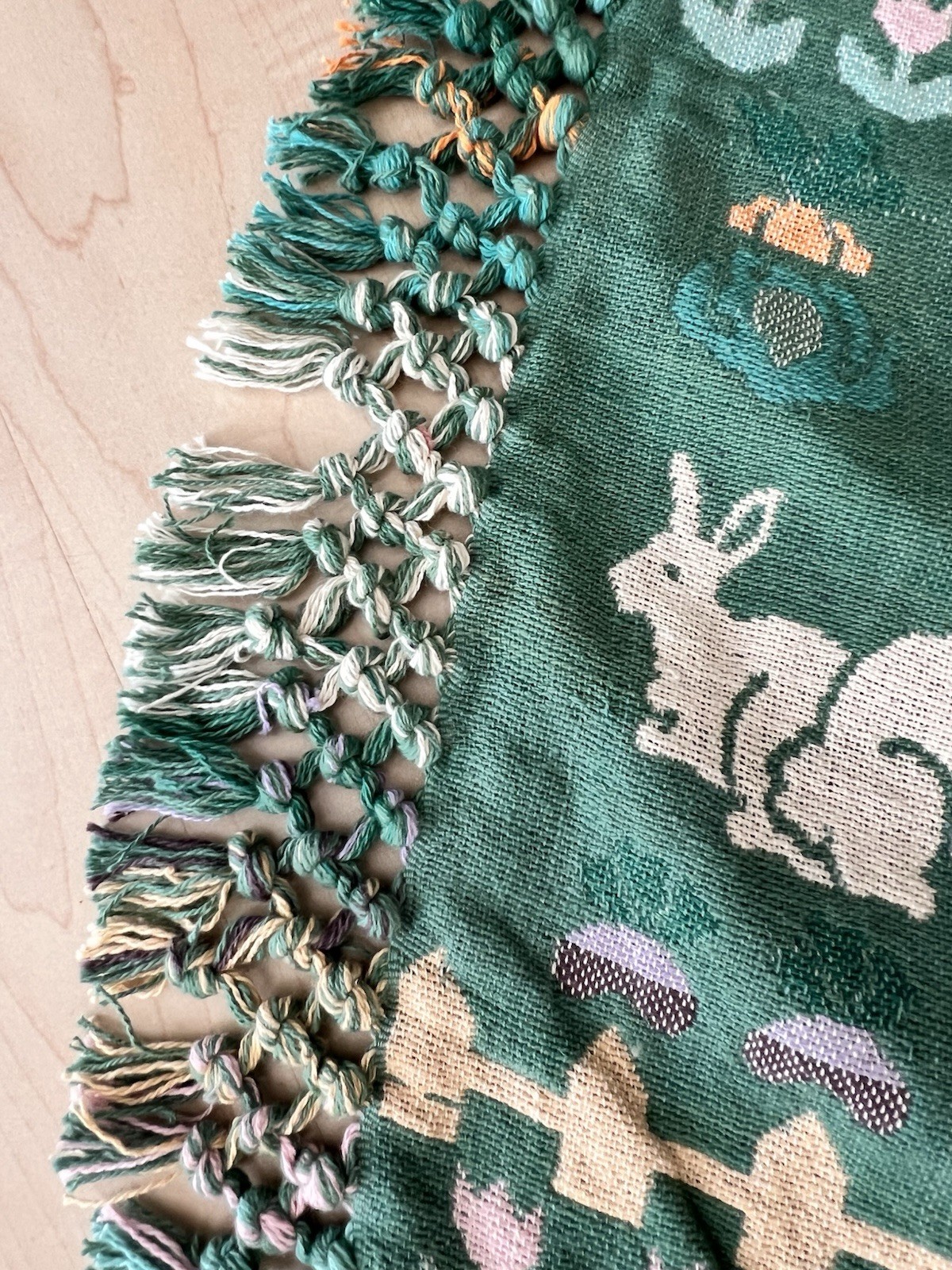100% Cotton Tapestry Blanket Throw Rabbit Bunny Kids Nursery Easter Handcrafted