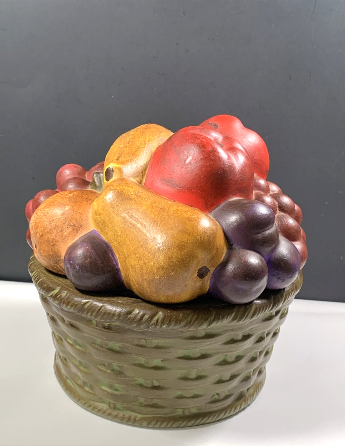 Ceramic Fruit Basket Bowl Lid Decorative Centerpiece Rustic Table Country VTG