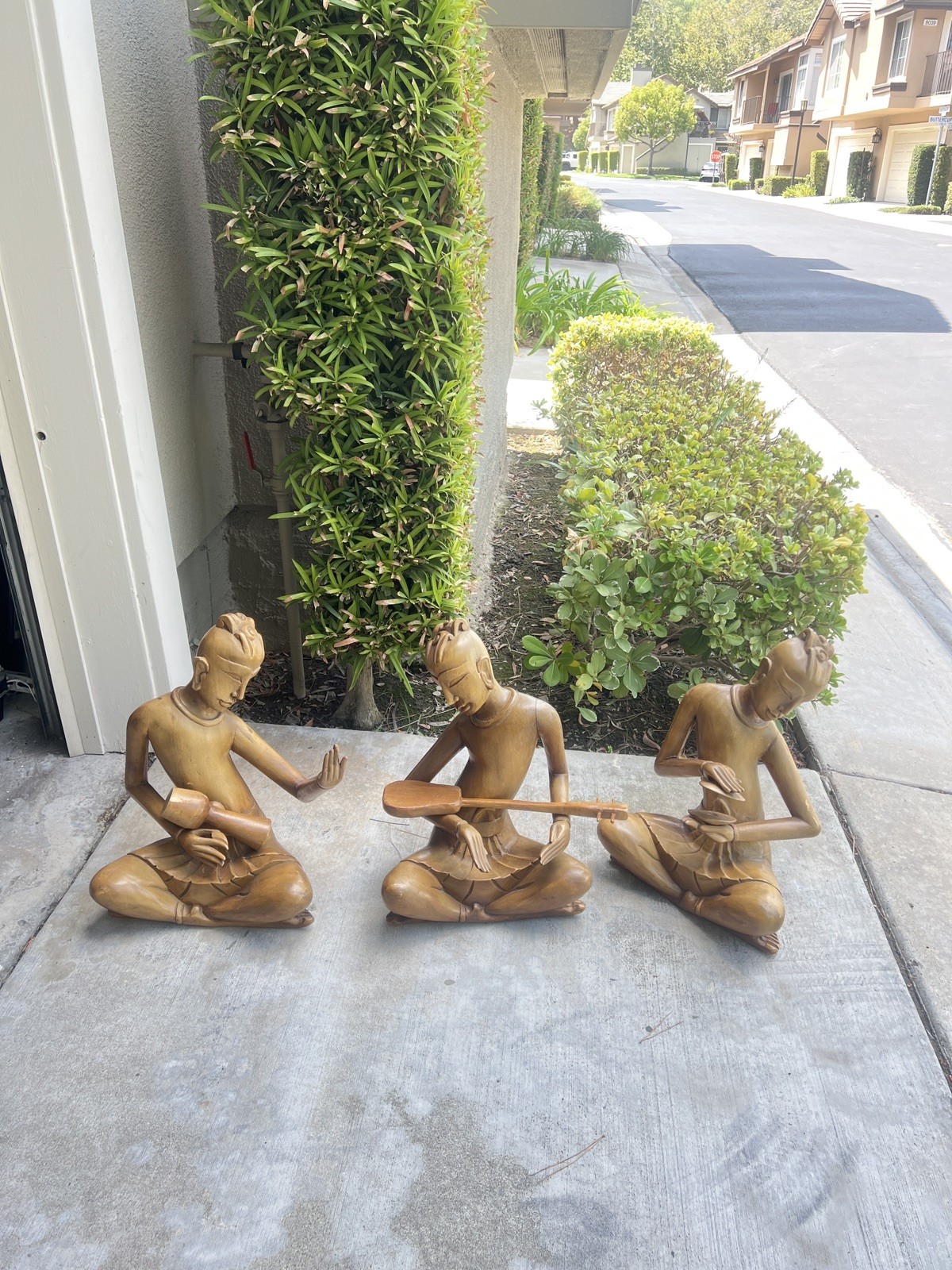 Three Set Of Musicians Wood Carved Statue for Home Decor, Gift Collectible