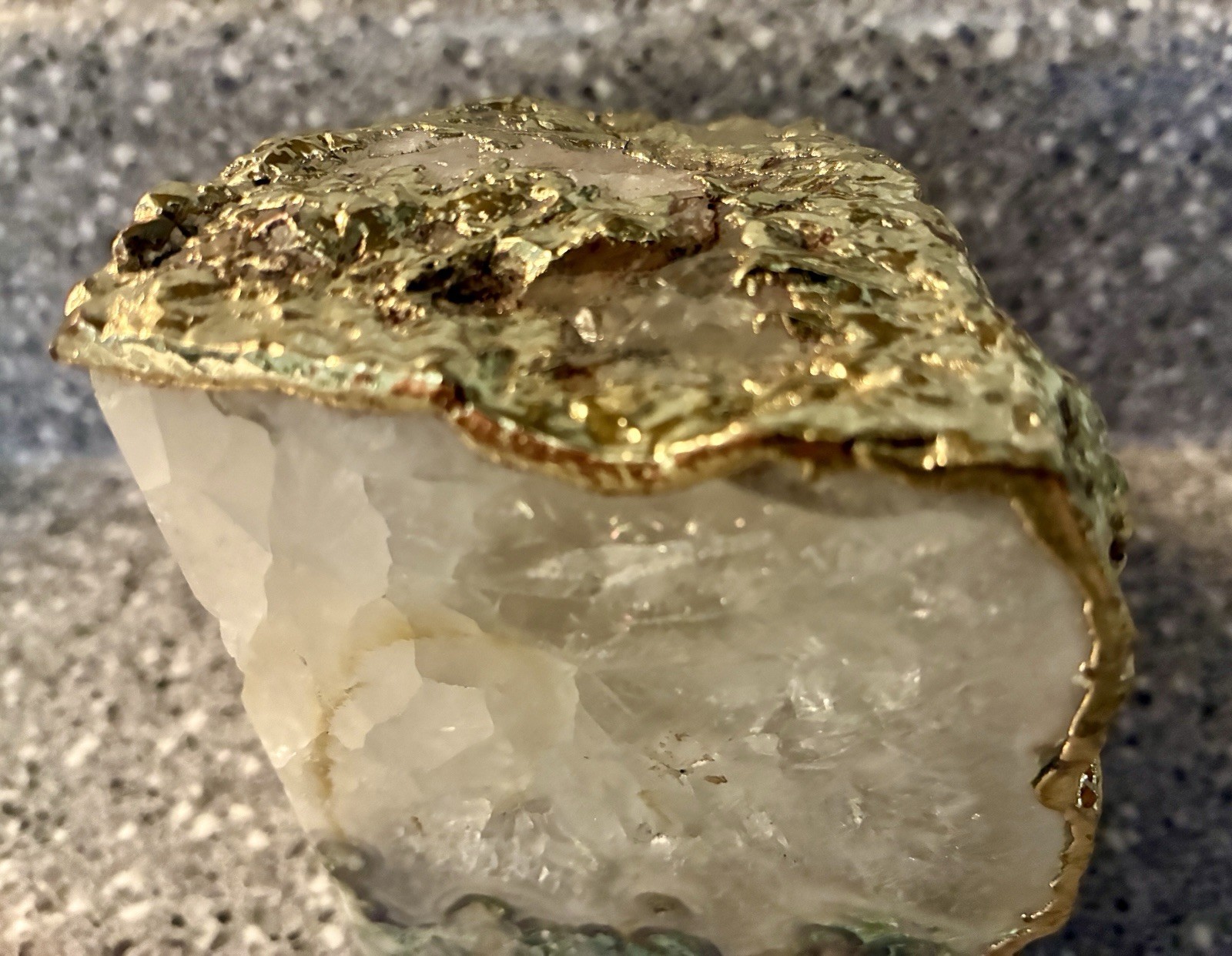 Natural Polished Agate Gold Plated Finish Single Bookend 3 Lb 12.6 Ounce