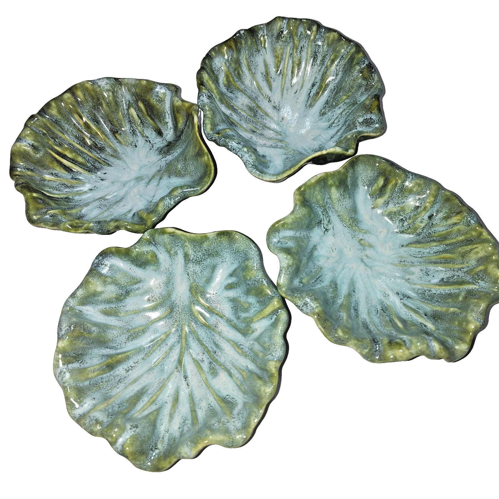 VTG Green Cabbage Ceramic Bowls Glazed Table Decor Serving Set of 4