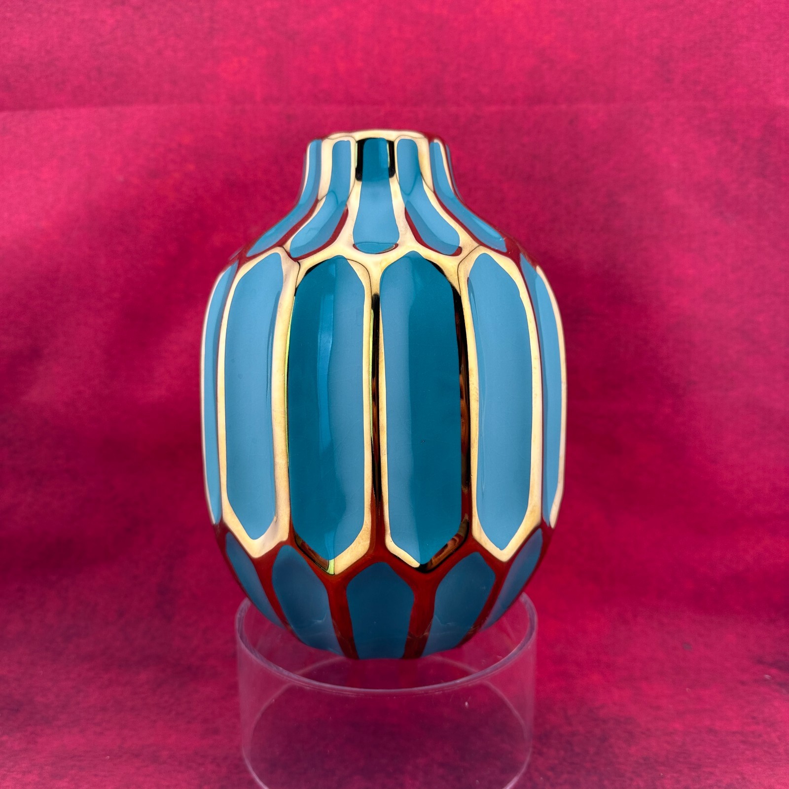 THE SAGEBROOK HOME CERAMIC DECORATIVE VASE in TURQUOISE & GOLD DESIGN 8″ TALL