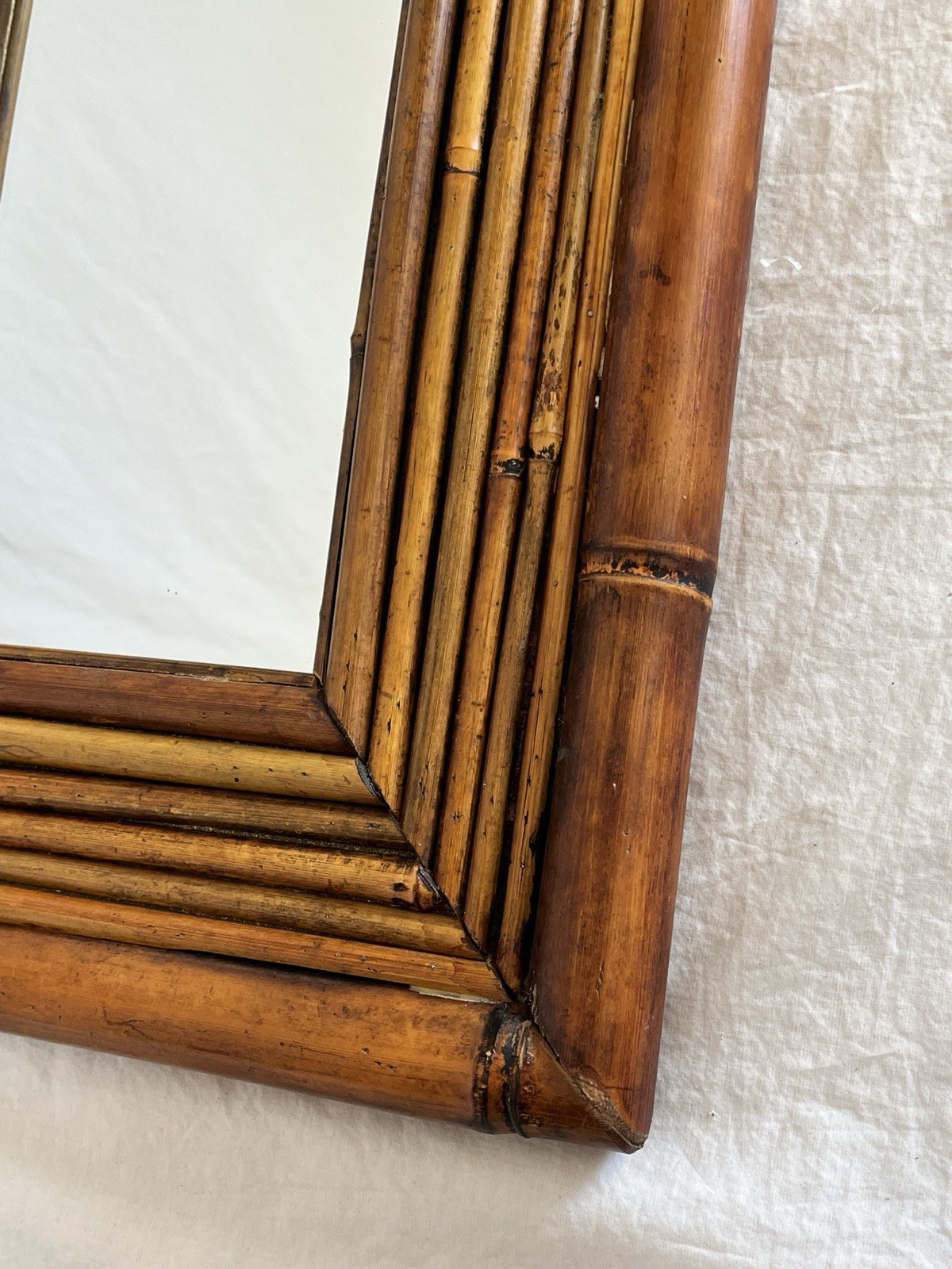 Vintage Bamboo Mirror Rectangular Shape Boho Coastal Chic Style
