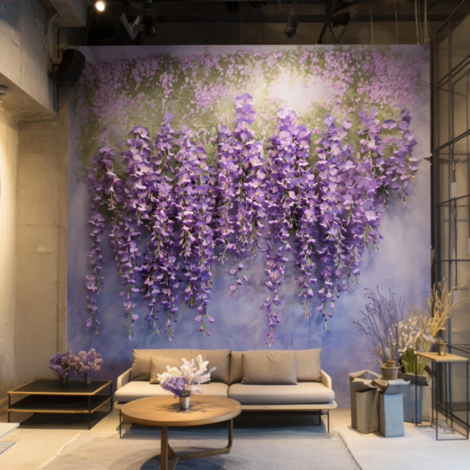 Hanging Faux Purple Wisteria Wedding Floral Decor – 24 pcs, 72 Branches Total