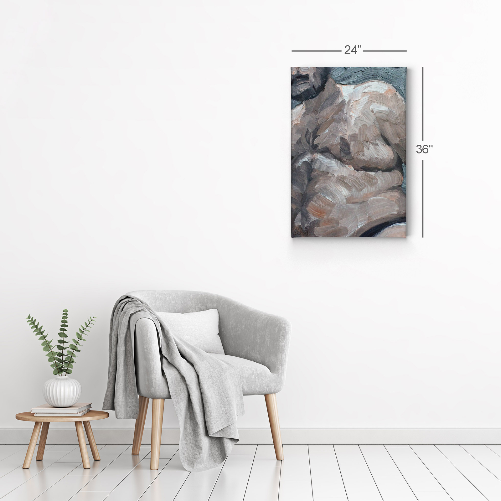Fat Bearded Man Portrait Oil Painting LGBT Half Nude Gay Canvas Wall Art Print