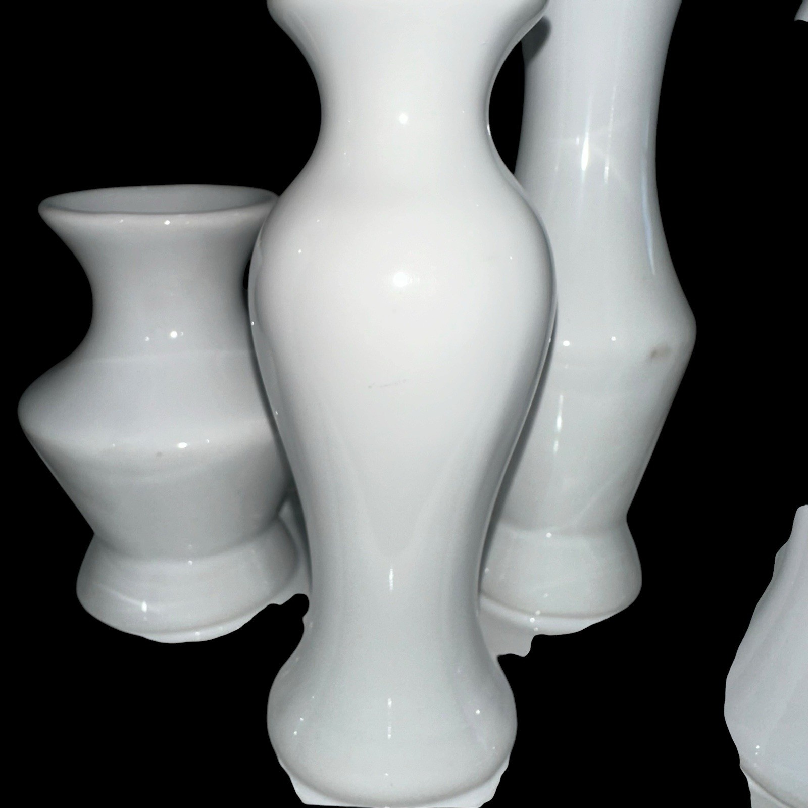 7 Bud Vases Attached Together On The Base, Ceramic Unique Art Deco White