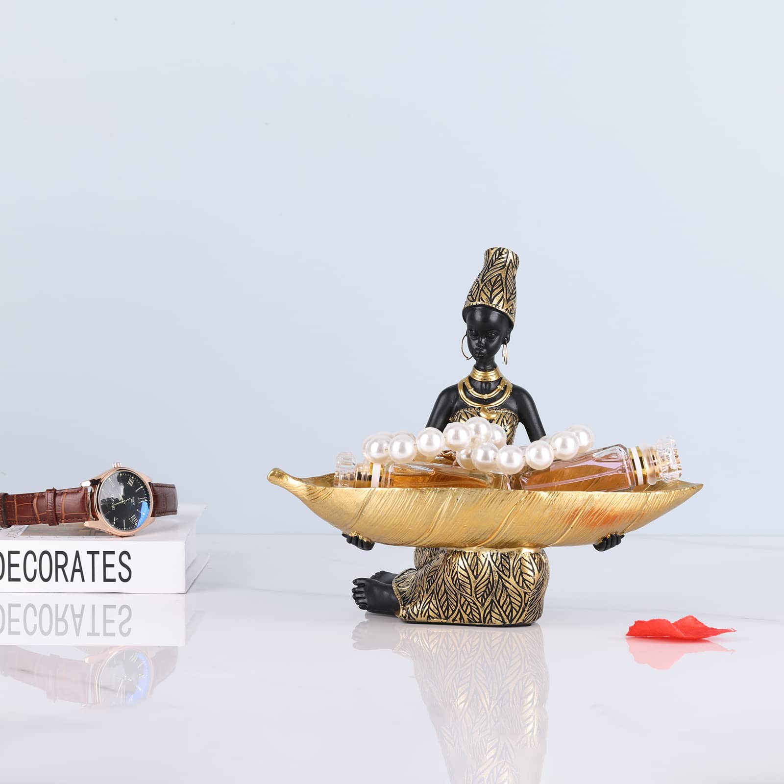 XIYOUQI African Tribal Lady Holders Figurine – Resin Gold Statue for Home Dec…