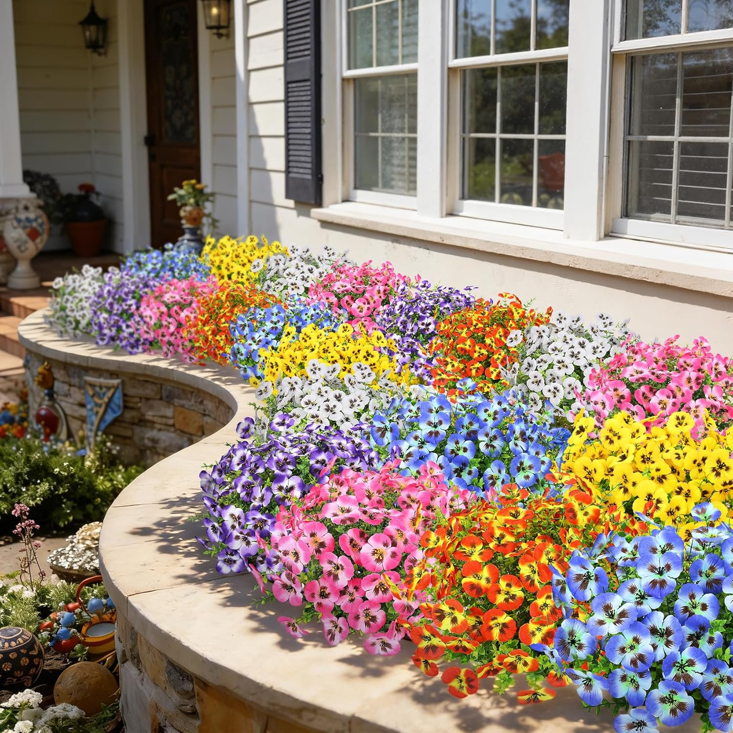 Ouddy Decor 20 Bundles Artificial Pansy Flowers for Outdoors, Fake Silk Flowers