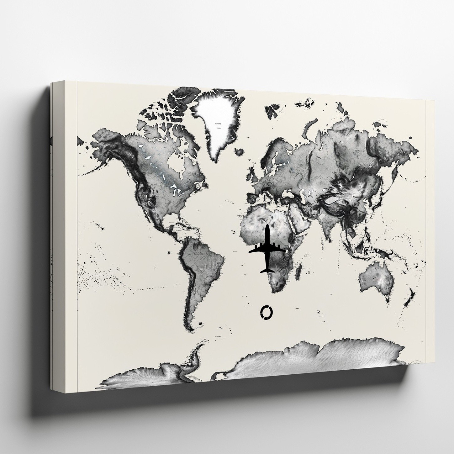Detailed World Map In Monochrome, Showcasing A Vast Expanse Of Land Wall Art