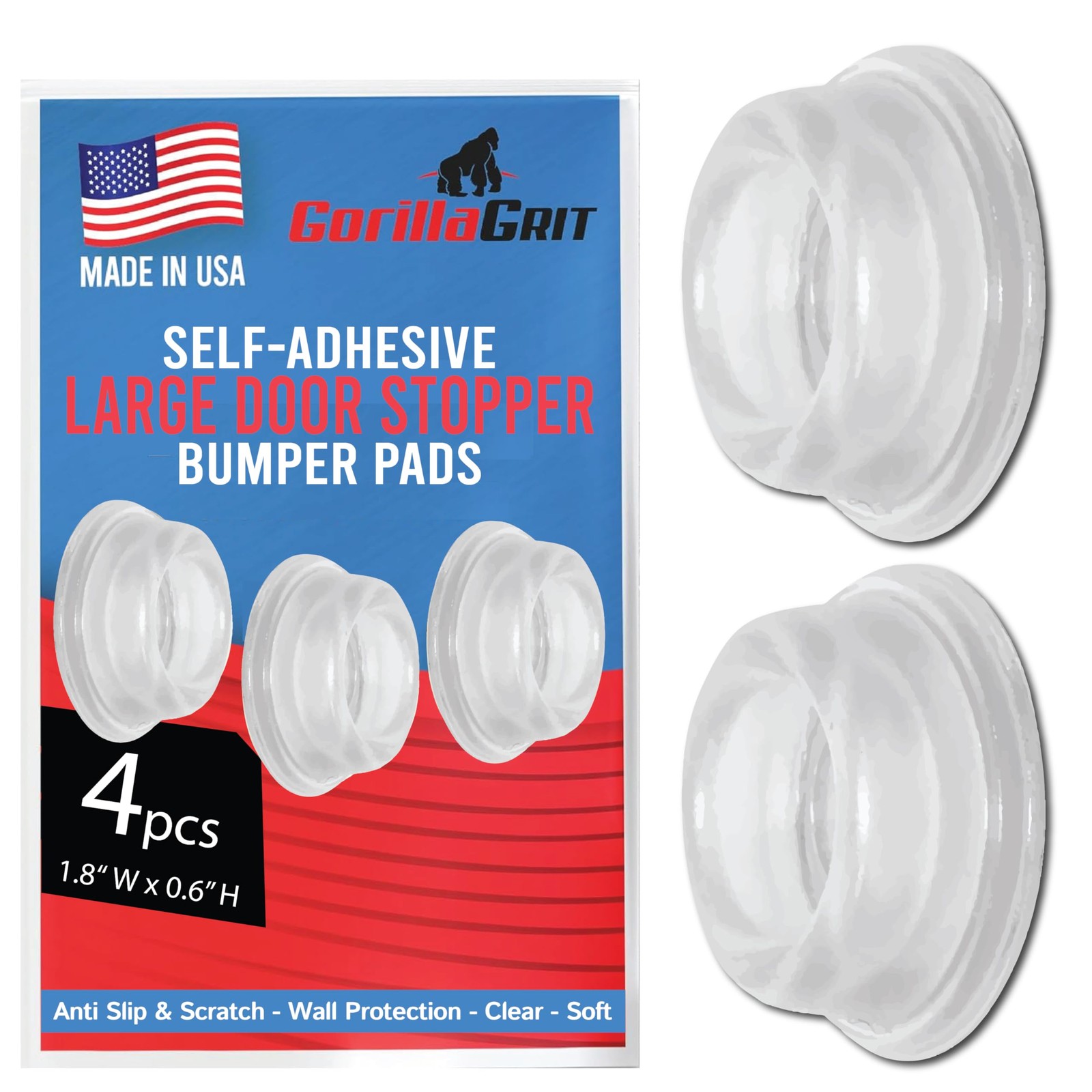 Door Stopper Wall Protector 4 Pack Clear Self Adhesive Rubber Door Bumpers. Pr